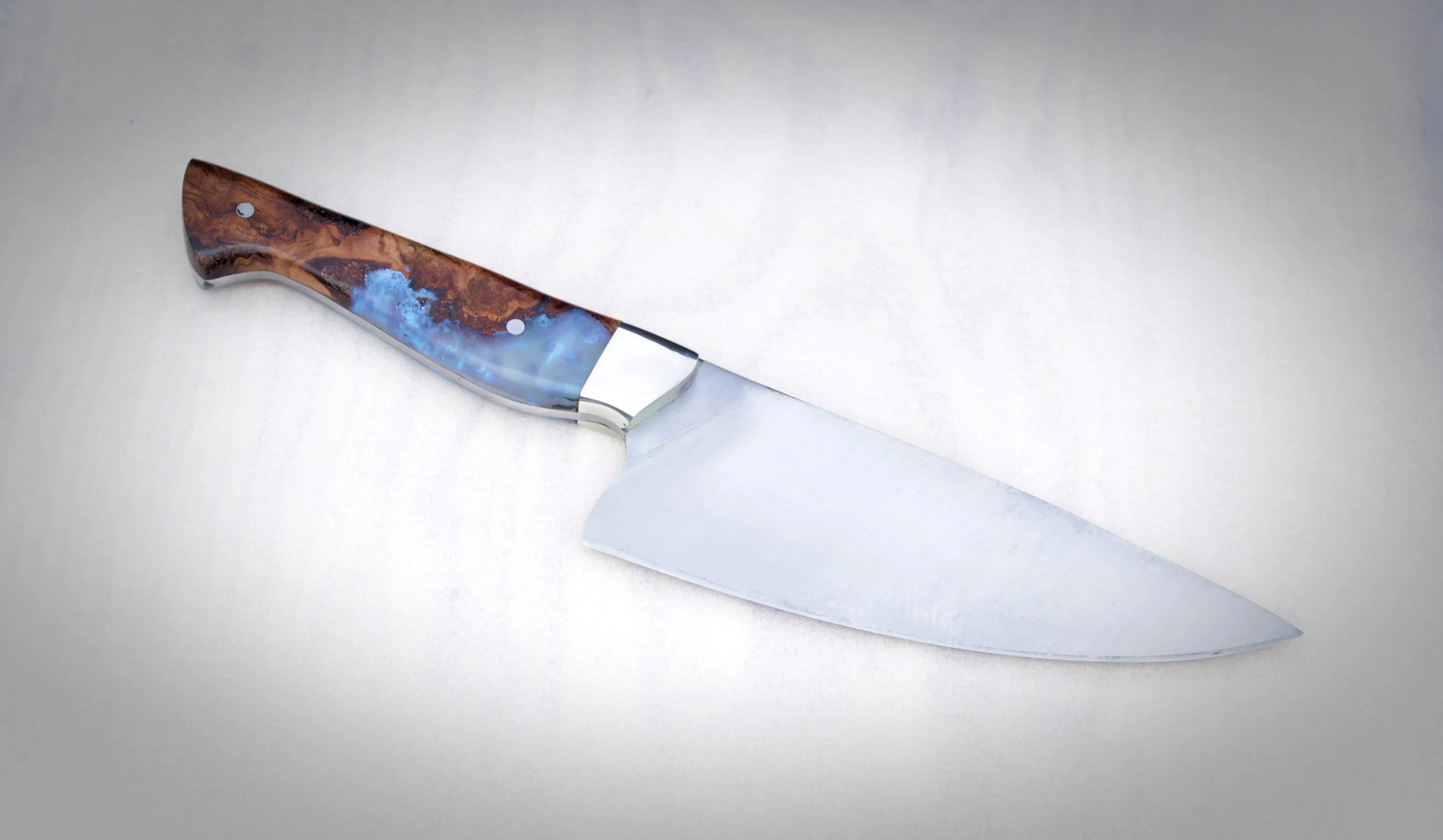 7” Handmade Chef Knife – 1084 Carbon Steel with Cast Black Cherry burl handle