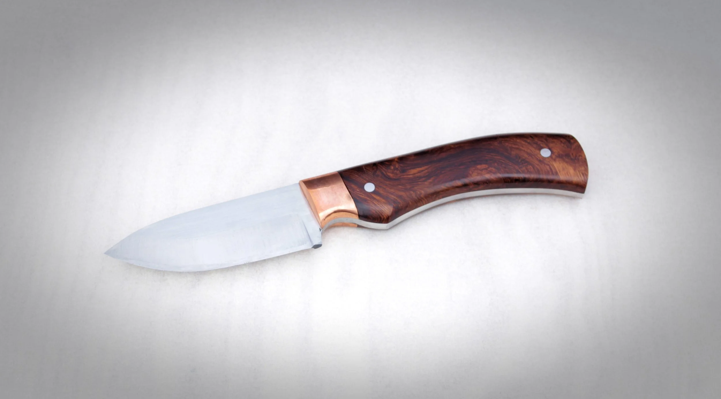 3” Handmade EDC Knife – 1084 Carbon Steel with Honduran Rosewood Burl & Copper Bolster