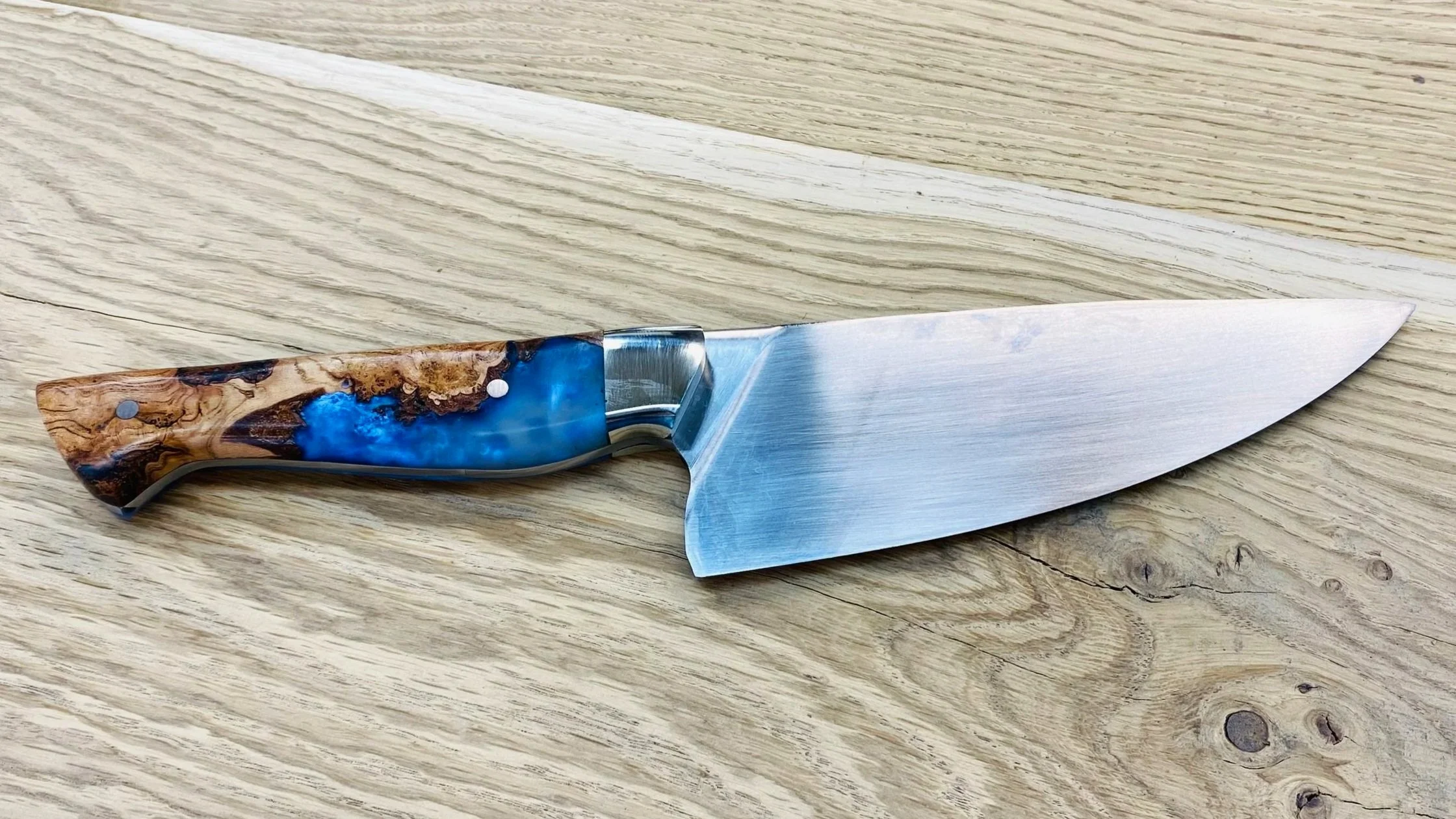 7” Handmade Chef Knife – 1084 Carbon Steel with Cast Black Cherry burl handle