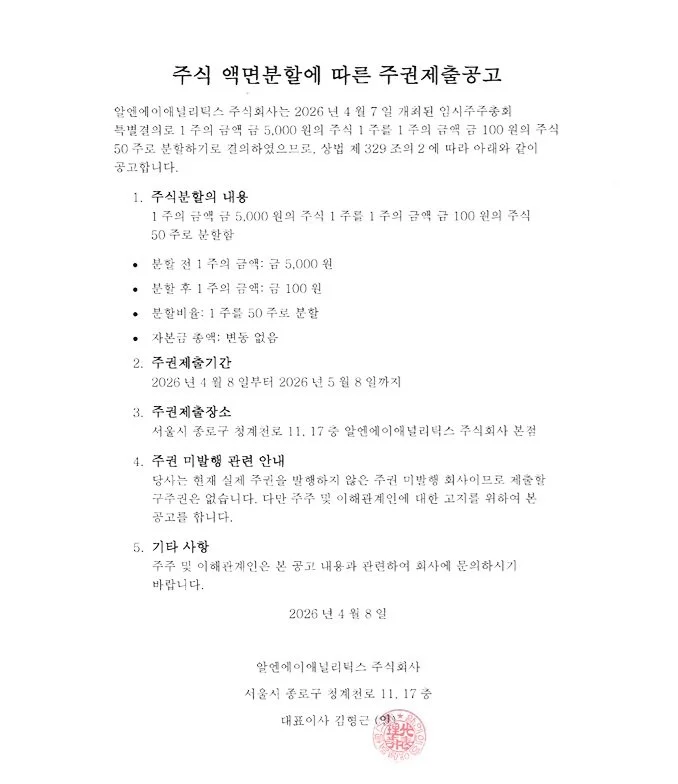 Notice for Submission of Share Certificates