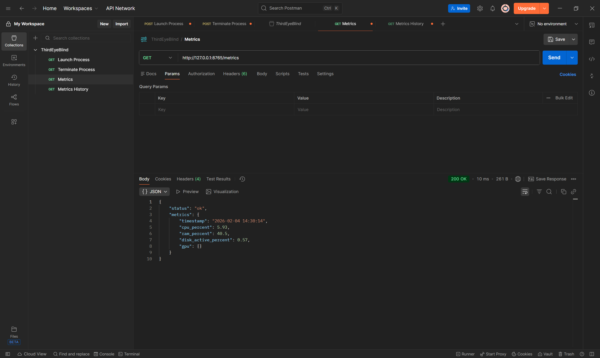 Web API call to view current system metric.