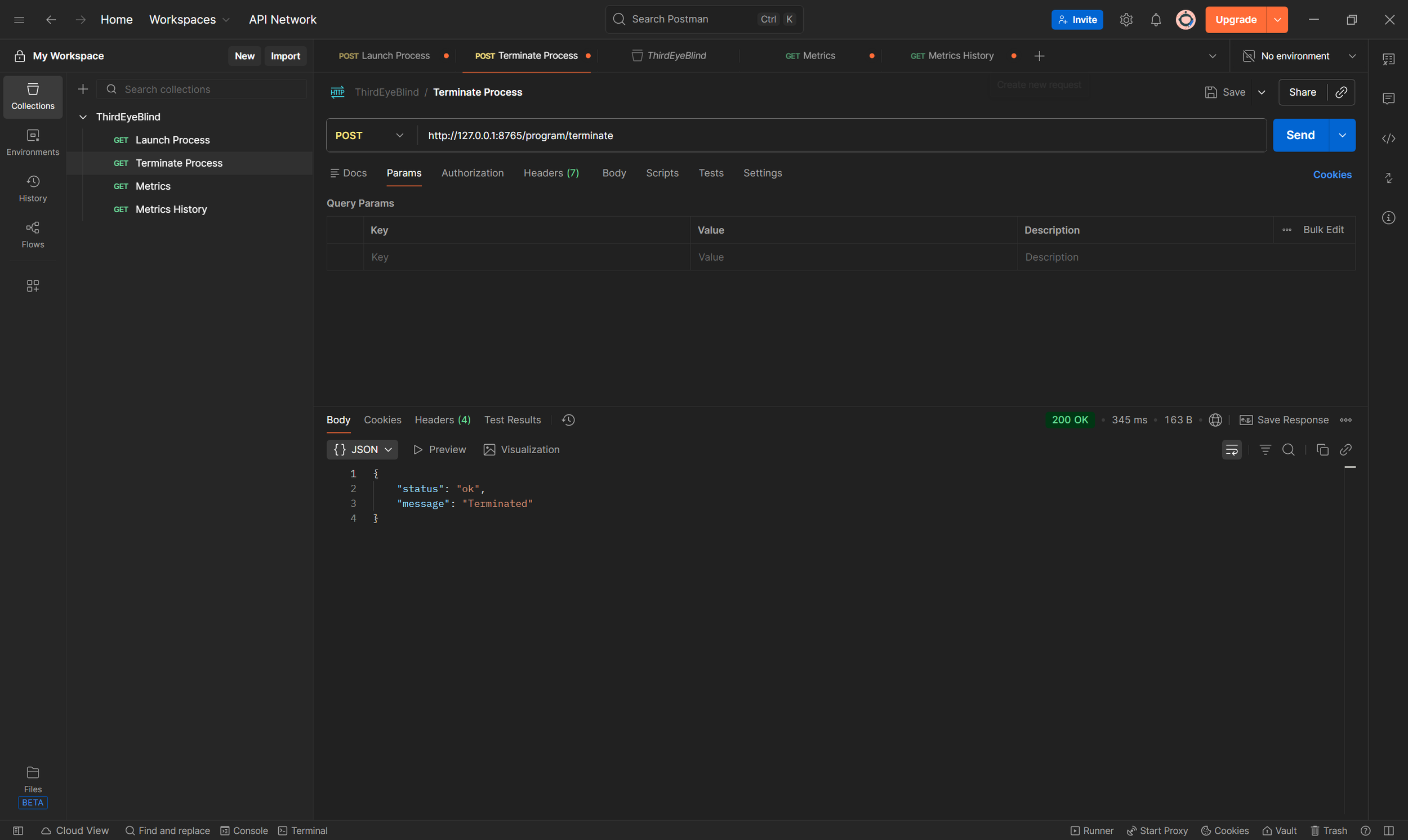 API call to terminate the program.