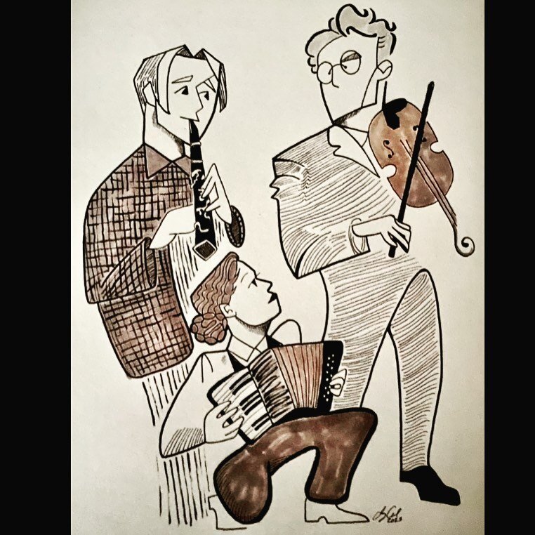 INDECENT fan art by @andro_gynous 
&bull;
@jacktheiling on clarinet, @michelleglemon on accordion, and @alexander.sovronsky on violin.
&bull;
From the award-winning 2023 production of INDECENT by @indecent17 at @playhouseonpark, directed by @kellyr2d