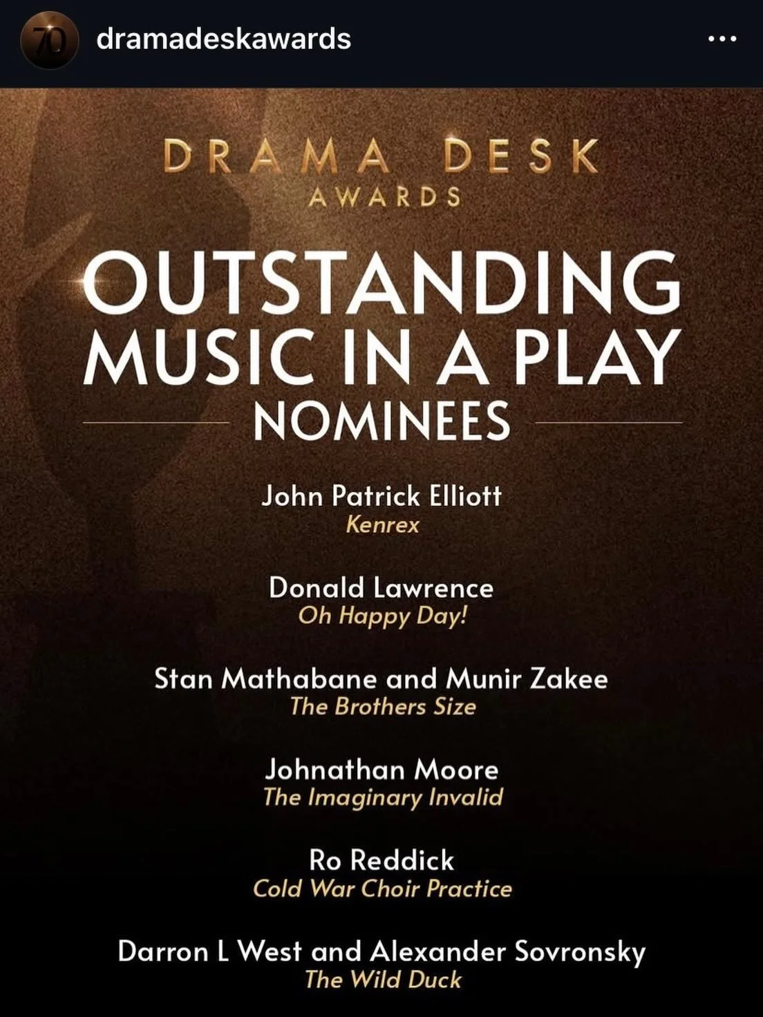 I&rsquo;d like to thank all my fellow nominees&hellip;
&bull;
#dramadeskawards #thewildduck @theatreforanewa @shakespeareindc @chekchek12123
