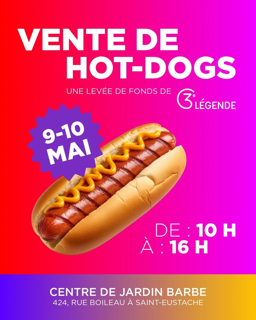 Ce samedi et dimanche au @centre_de_jardin_barbe, venez d&eacute;guster nos d&eacute;licieux hot-dogs! 🌭

Parfait pour un d&icirc;ner en famille, pour venir chercher vos fleurs d&rsquo;&eacute;t&eacute; ou encore trouver un cadeau pour la f&ecirc;te