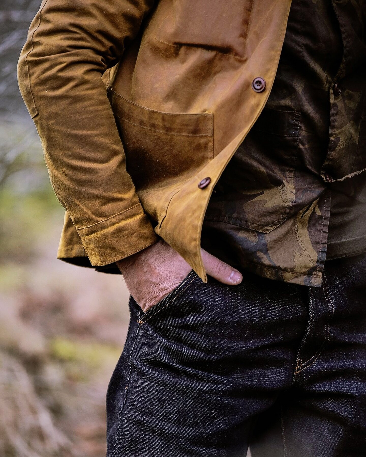 Antique Yellow Waxed Chore Coat
Camouflage Dry Wax Chore Coat/ Overshirt
18oz LFT Japanese Selvedge Denim

Antique Wax Chore Coat - 5 colours
Waxed Fabric @halleystevensons 
Corozo Nut Buttons @courtneycobuttonmakers 
Sizes S -5XL

Military &amp; Wor