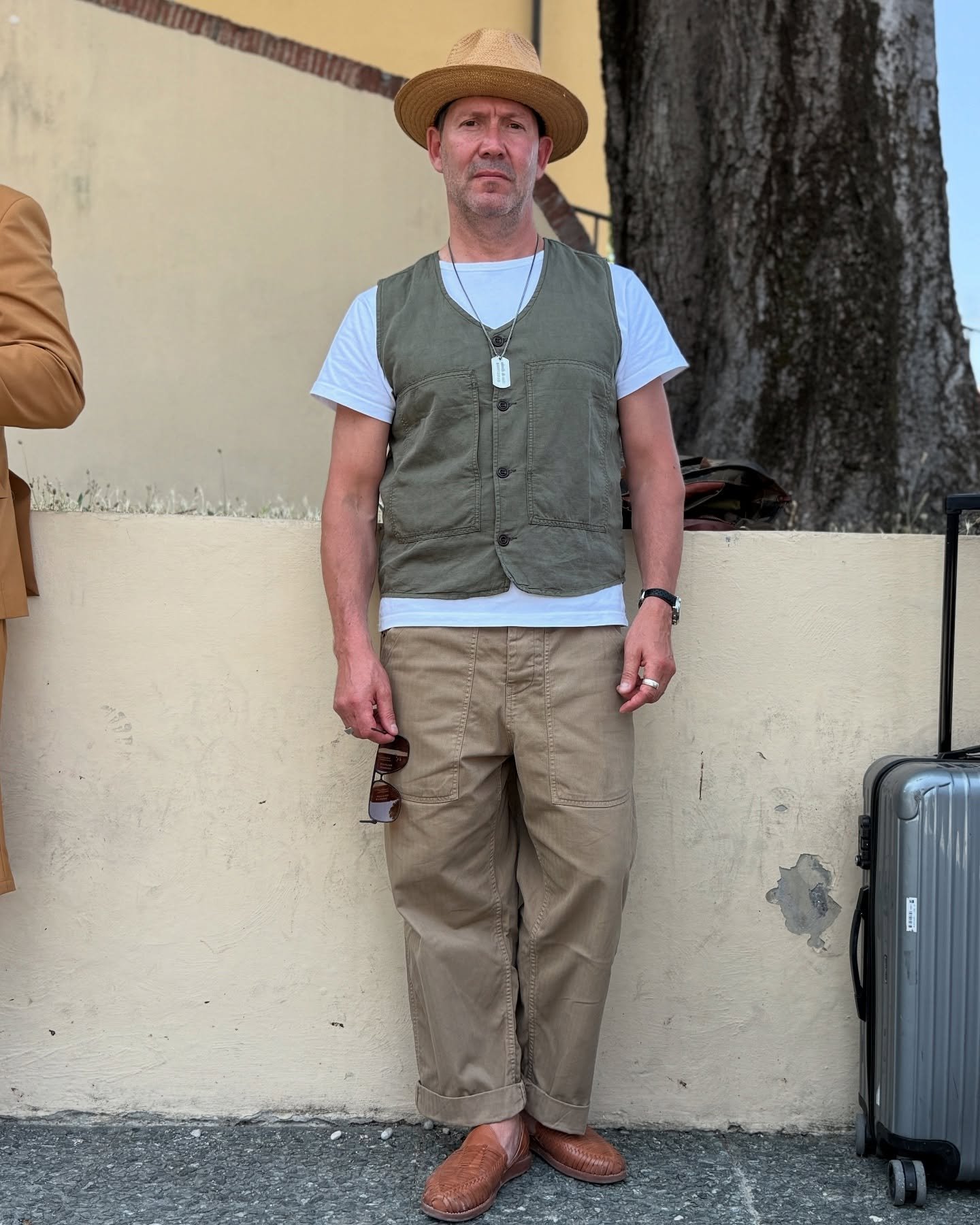 Last very hot day  @pittiuomo_official 
#looksgoodactstough 
Linen Portland Vest - 2 colours Tan &amp; Olive Drab - Sizes S - 3XL 
Swiss army HBT Fatigues - 4 colours
Sizes 30-42

Military Style &amp; Workwear Inspired 

Performance fabric &amp; cons