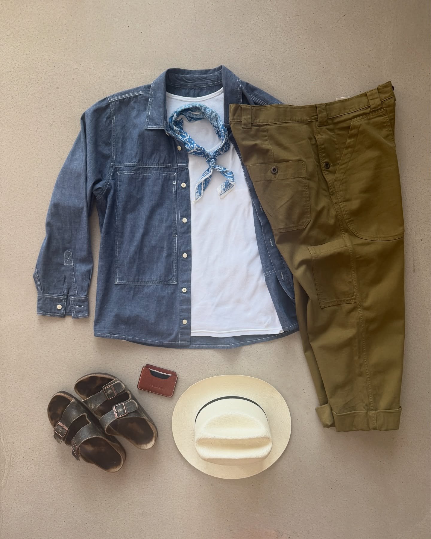Staying with the Summer 
CCC Portland Chambray Fatigue Over shirt
Swiss Army HBT Fatigue Pants
White vest
Stetson 

Military Style &amp; Workwear Inspired. Performance fabric &amp; construction led.

Classic heritage pieces.

#newwornloved #clothandc