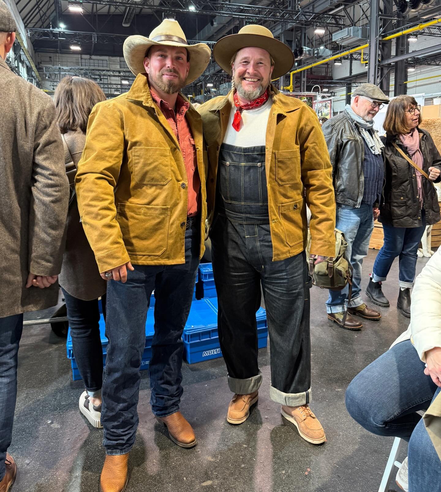 @theheritageposttradeshow in November, a couple of happy customers 🤠

Last few of our Limited to 25 &ndash; Mackinaw Chore Coat
Sizes available
Small (2) &ndash; 2XL (3) &ndash; 4XL (1) &ndash; 5XL (1)

15 oz Waxed Cotton @halleystevensons 

AW Hain