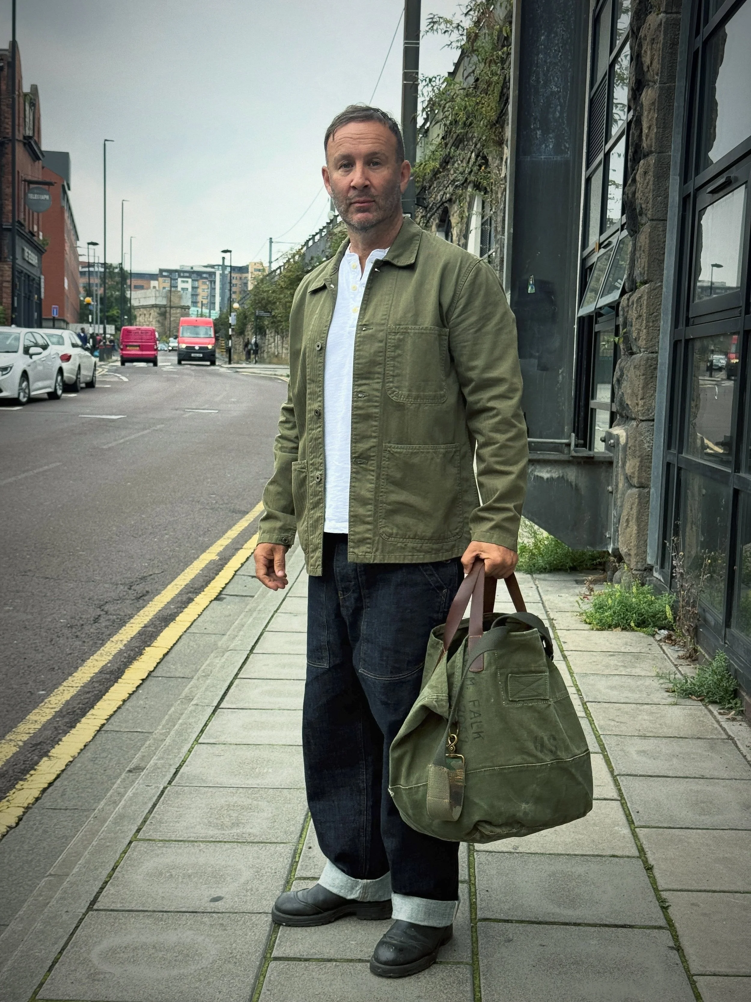 AW 26
N-3 Utility Jacket
Sizes XS - 5 XL

Swiss Army. fatigues in 150oz Italian Denim from Candiani Mills 
Sizes 30- 42 Raw or Wash

Henley Shirt made with Supima 10oz Organic Cotton 
Sizes XS - 5 XL - White or Ecru

Handmade Reworked Military Nag

M