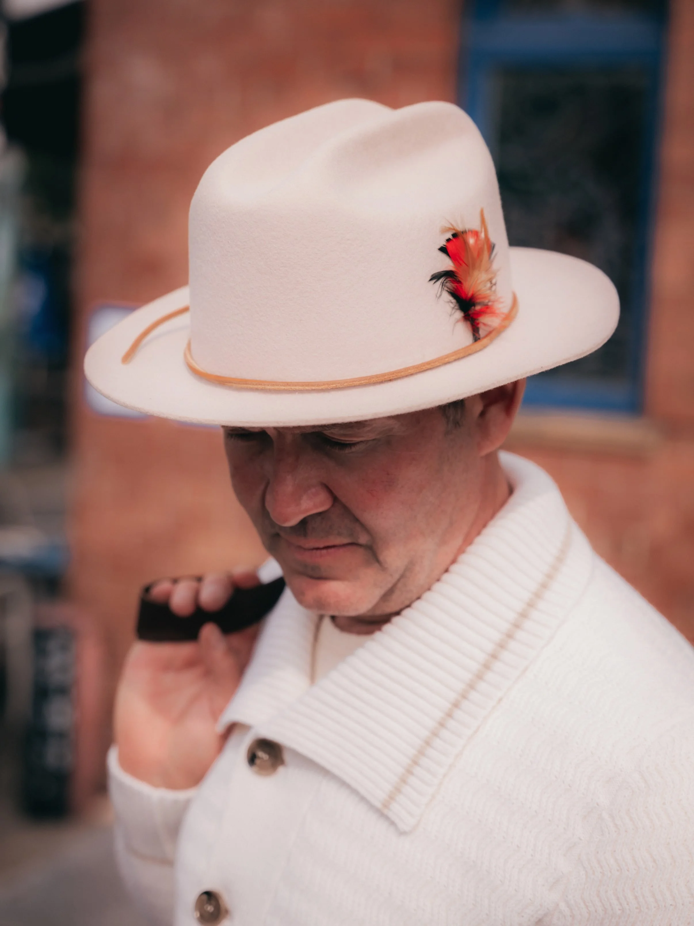 The Cloth &amp; Cut Cattleman.

A classic western-style hat with a cattleman crease or crown, made from warm, mulesing-free wool and finished with a raw-edge brim, leather hatband and distinctive feather.

And no, you don&rsquo;t need to be a cowboy 