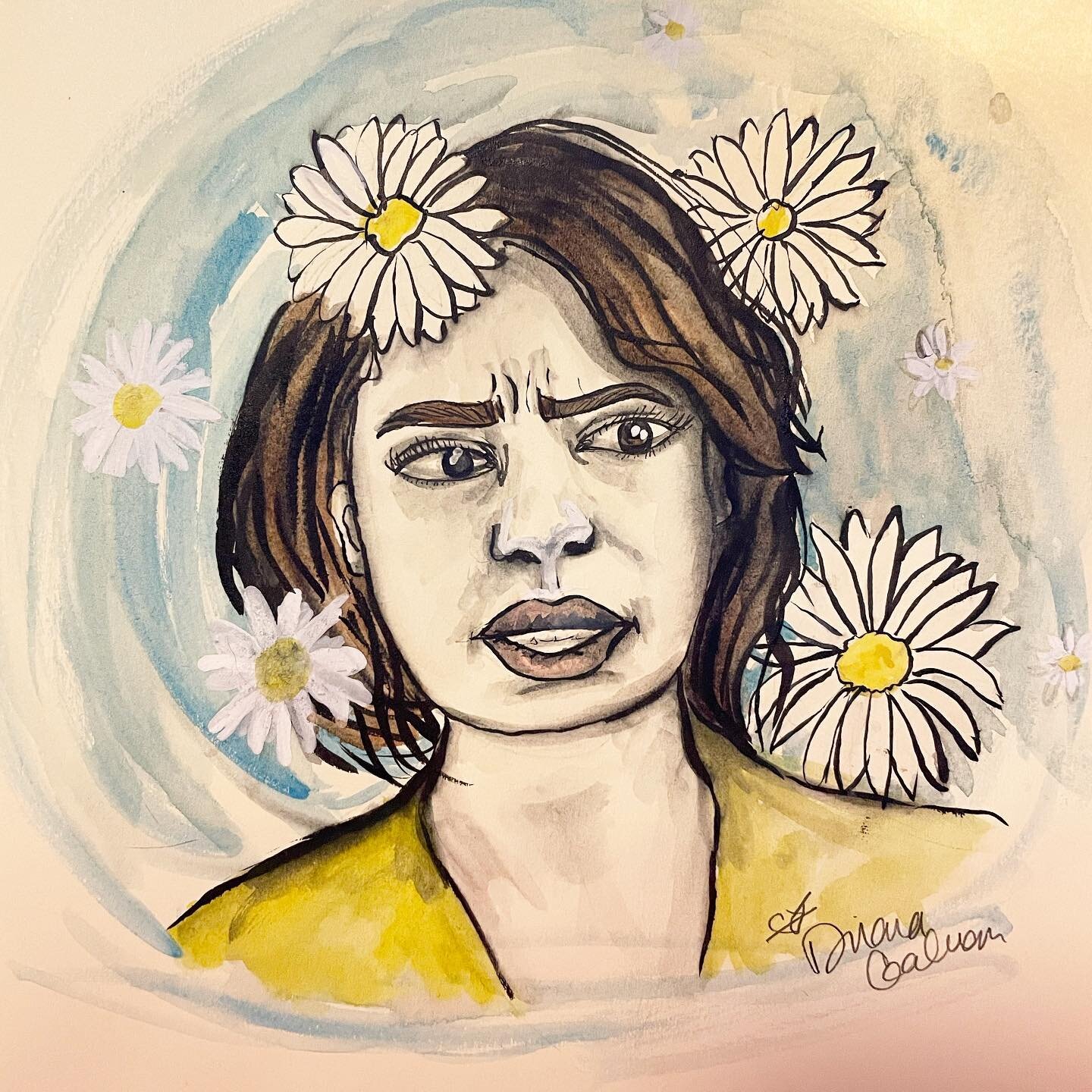 Decided to join a drawing challenge to keep me going #juneinbloom #daisydreams #inkwash #watercolor #dailydrawing thanks @daphne.designs for sharing this challenge #portrait #portraitdrawing