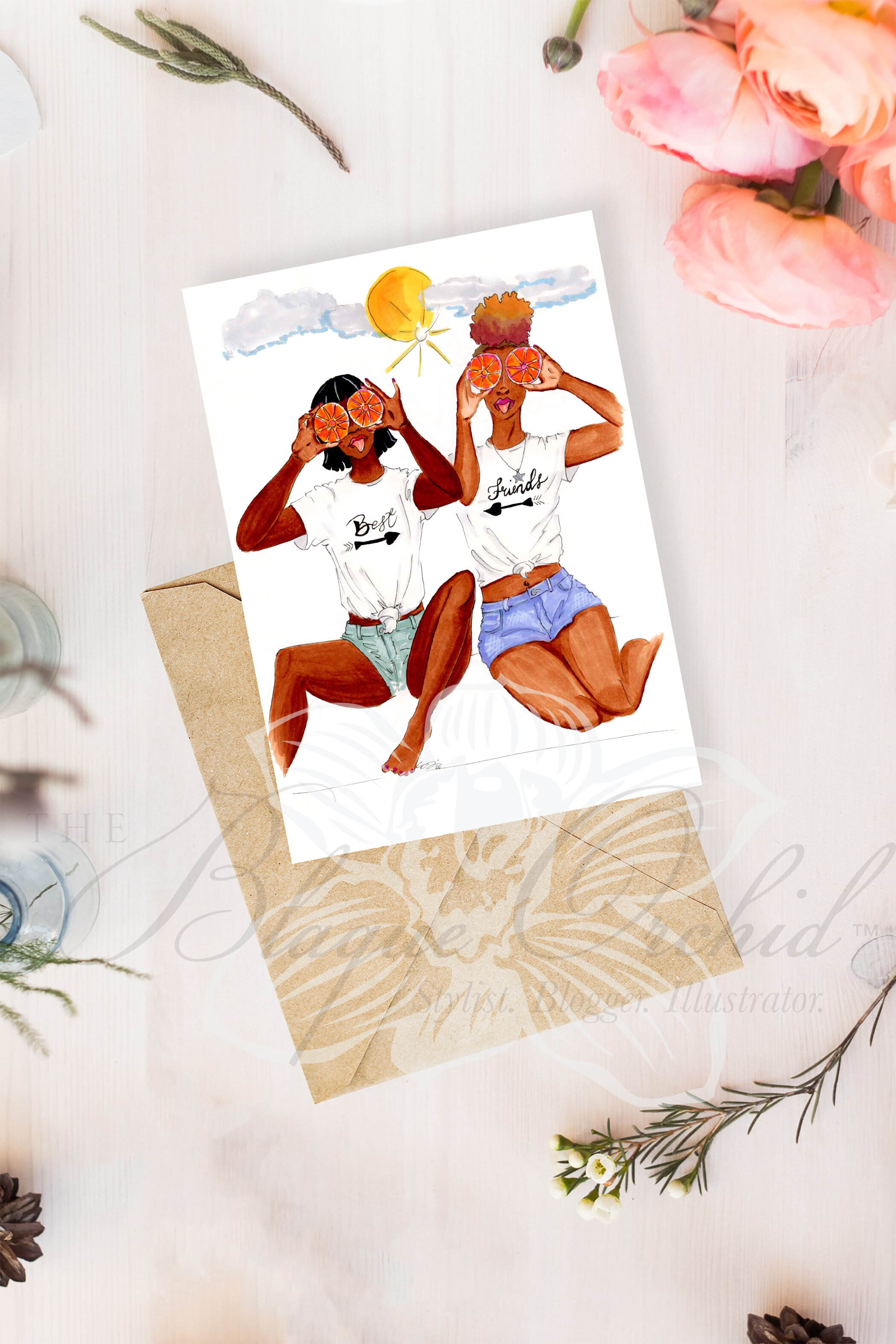 'Best Friends' Fashion Illustrated Greeting Card by The Blaque Orchid