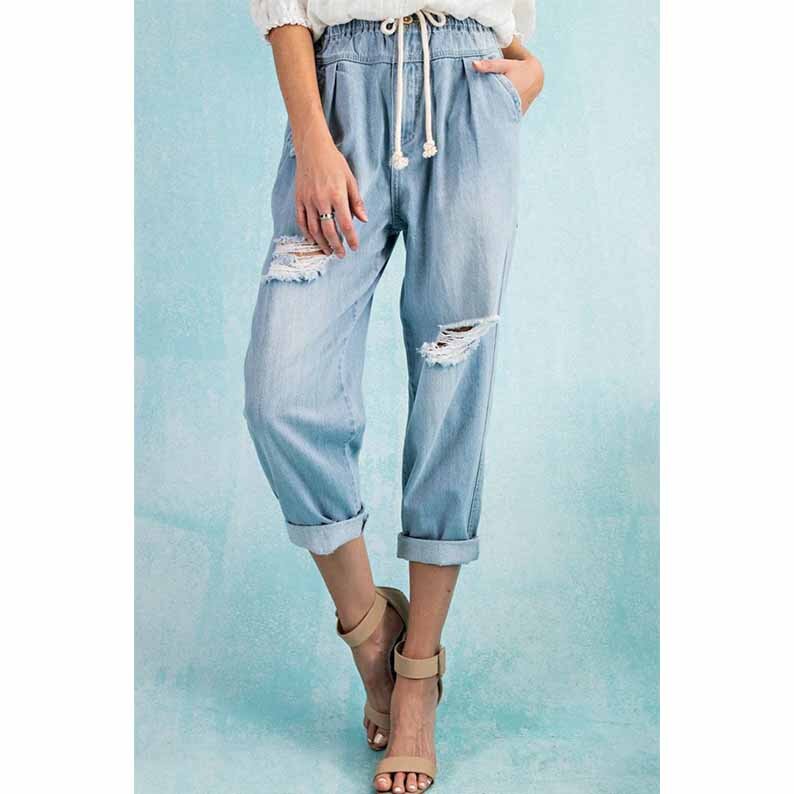 DISTRESSED WASHED BOYFRIEND JEANS