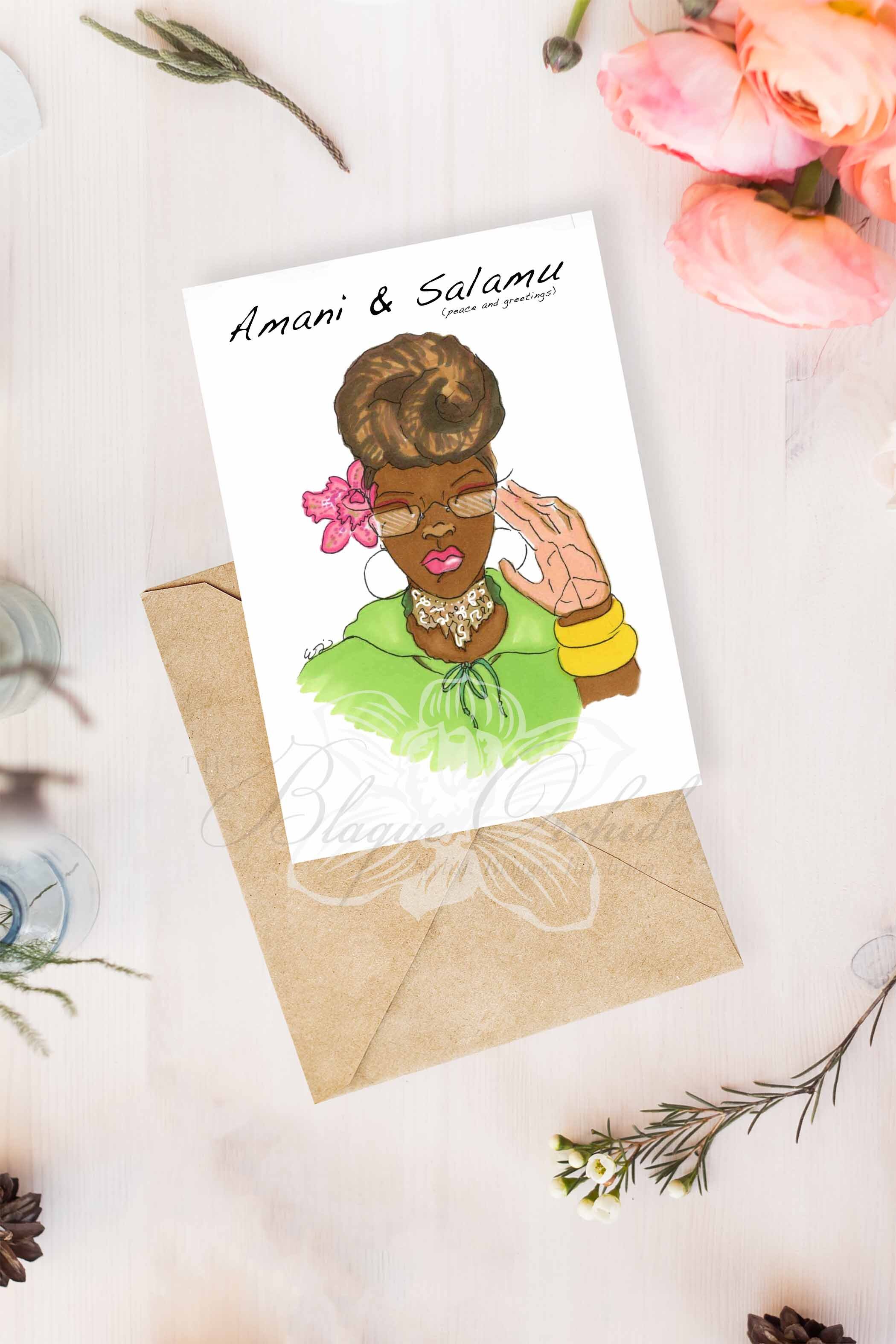 African American Greeting Card, 'Greetings &amp; Peace’ by The Blaque Orchid
