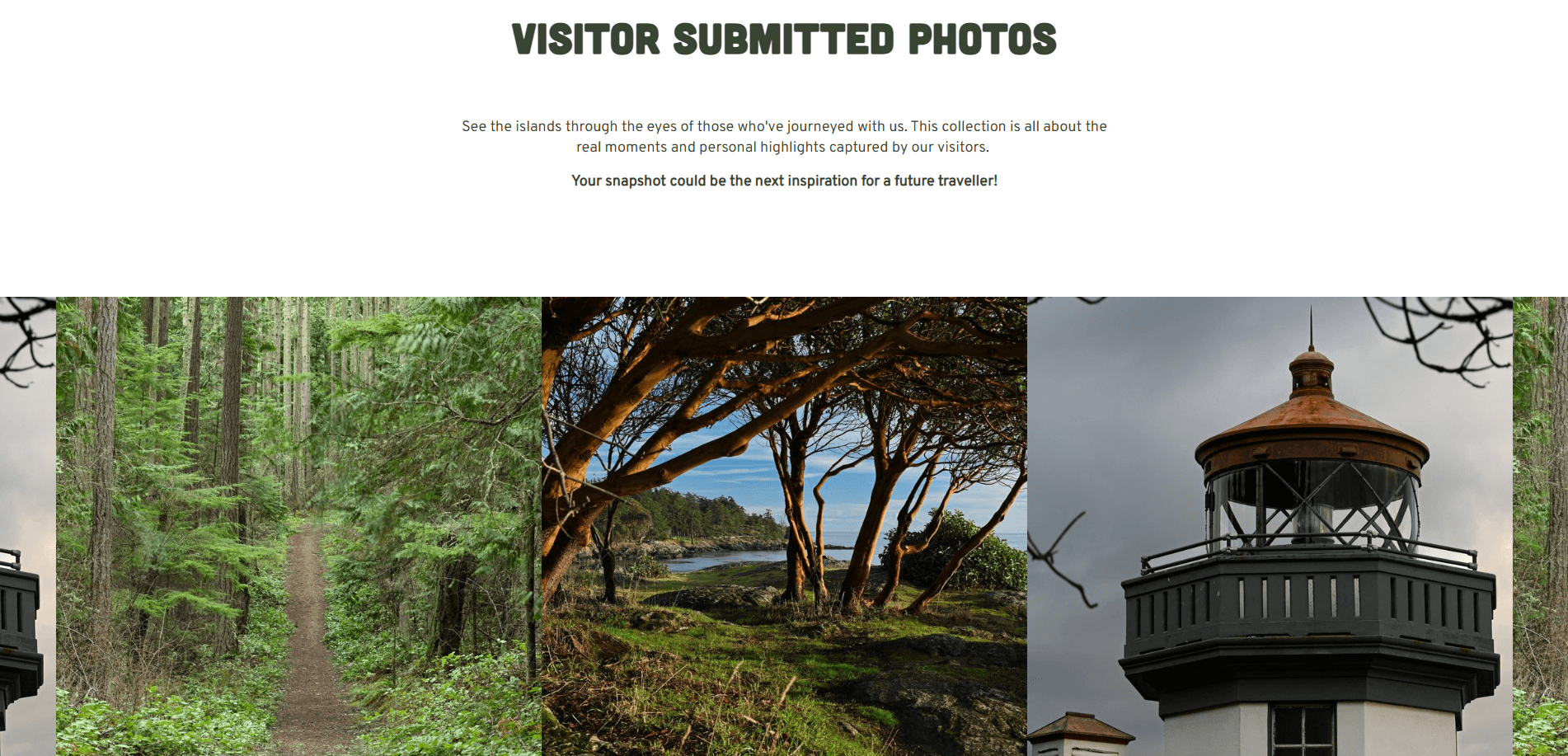 A view of the visitor-submitted photos screen, offering a way to highlight trip images and boost customer engagement.