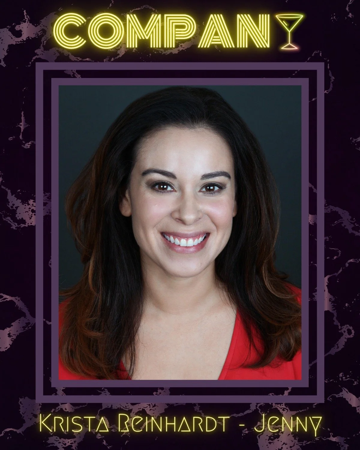 "I married a square. A confessed square."

MEET THE "COMPANY"
THE COUPLES

KRISTA REINHARDT is JENNY
RUBEN J. CARDONA is DAVID

Parents have it rough in the entertainment division, but every so often, Bobby comes 'round after the 