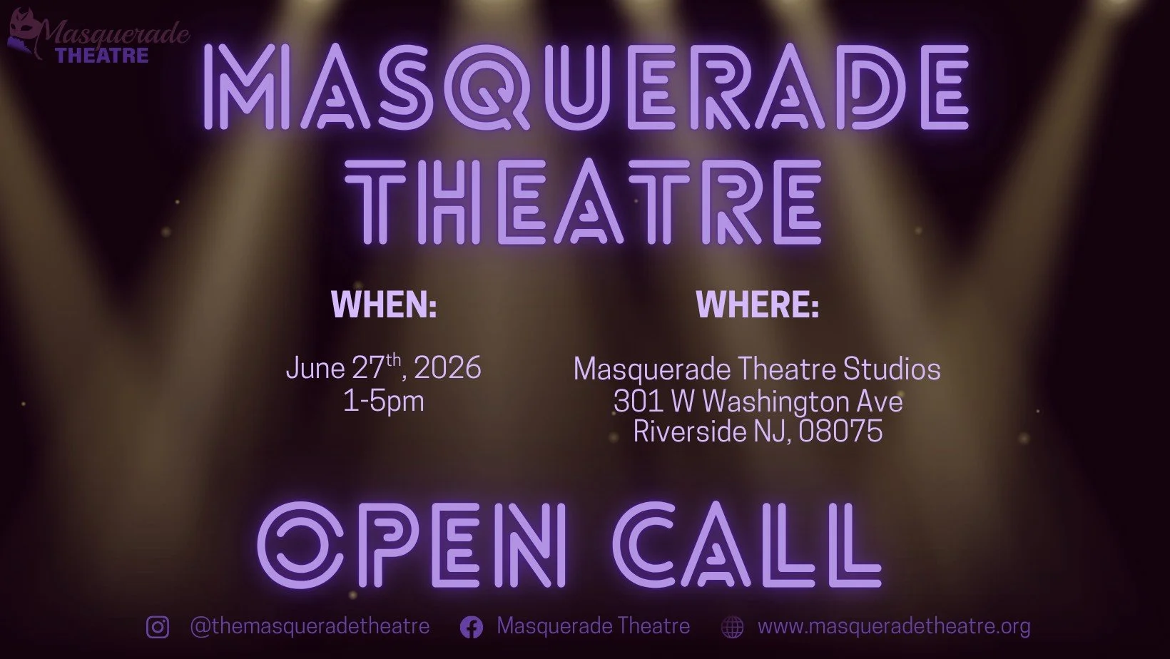 The time has come once again to open our doors to new artists!

Our annual open call is scheduled and set. Want to join the Masquerade? Come see the team on June 27th and share your talents with us!

TO PREPARE: Any combination of material (song, dan