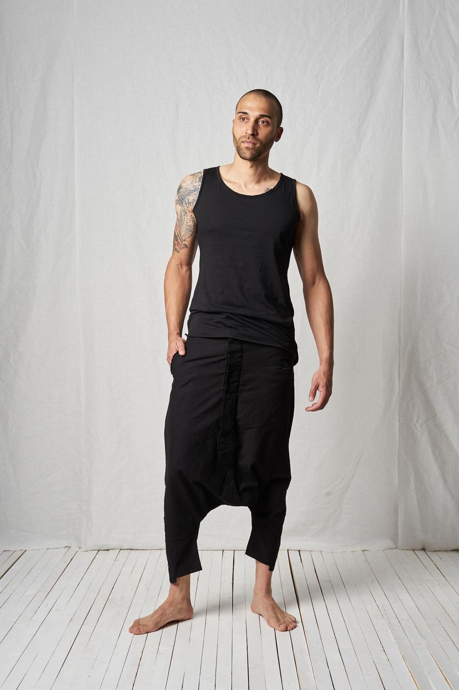 extreme low crotch trousers_cotton stretch_black — PAL OFFNER