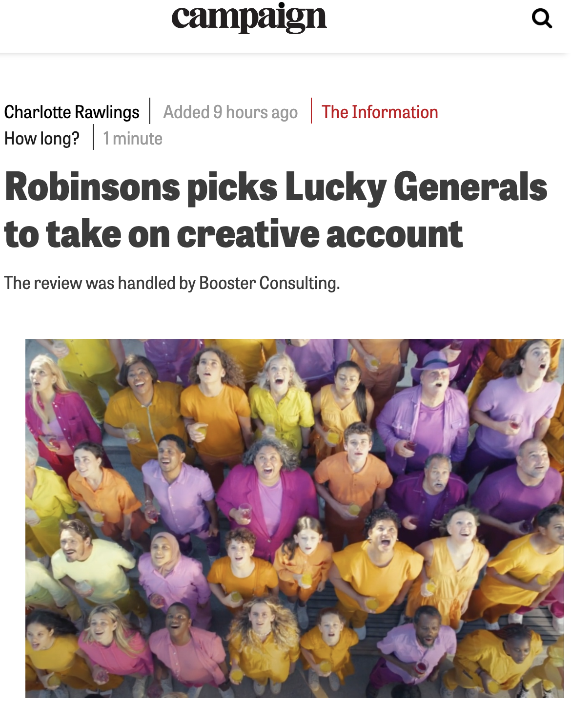 Booster Runs Britvic’s Robinsons Creative Agency Pitch