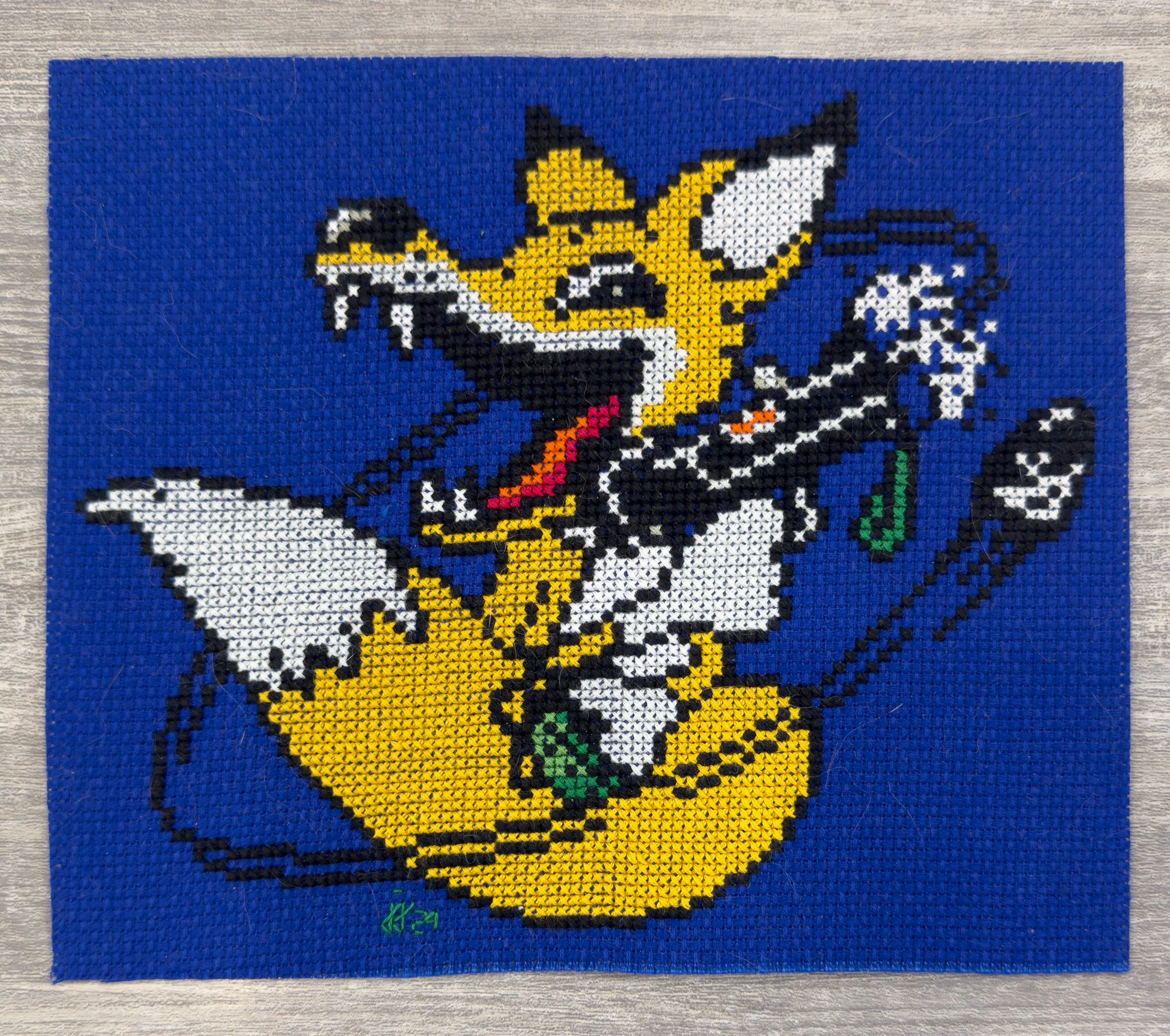 2024 \ Metal Gear Solid Foxhound logo 
Pattern \  NeedlepointAdventure. 
14ct Royal Blue aida with DMC