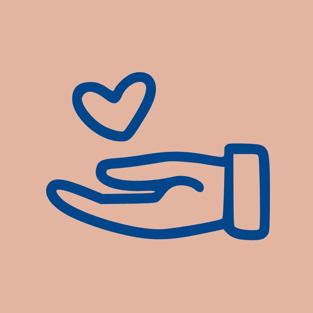 A tan background with a dark blue hand holding a heart. This represents building confidence in executive functioning.