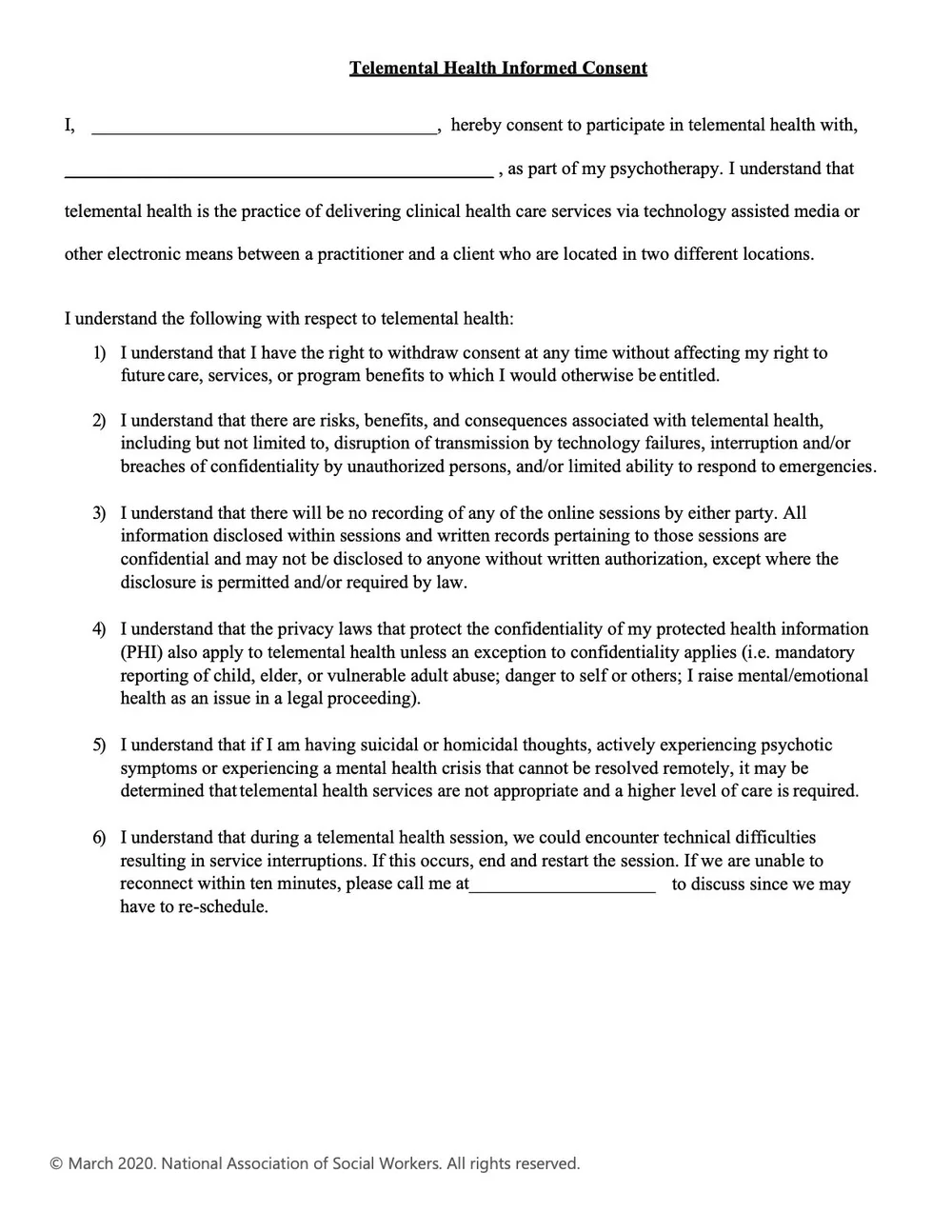 New Patient Telemental Health Informed Consent Form — Marla Ruhana, LMSW