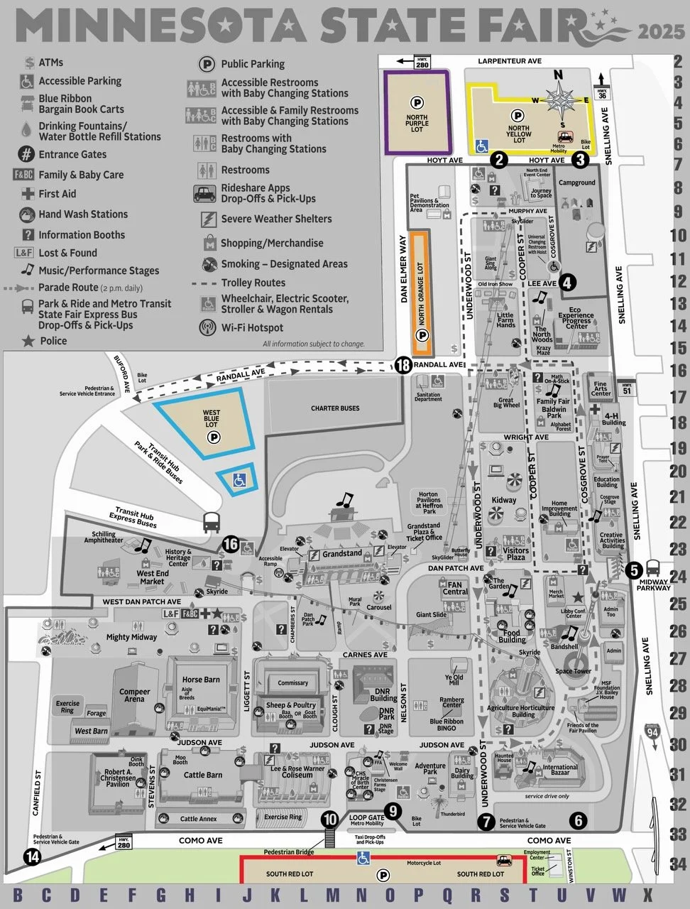 Map with the peripheral parking lots highlighted