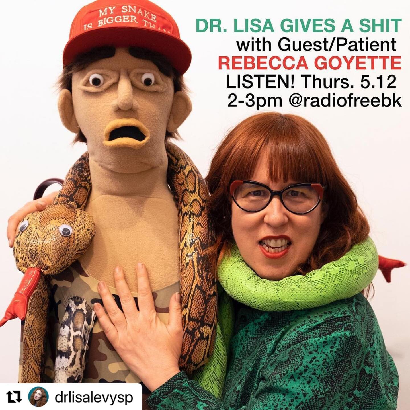 I LOVE chatting with @drlisalevysp
We go IN! 🦞🐍❤️💯 #linkinbio 

・・・
#Artist @rebeccajgoyette on #drlisagivesashit THURSDAY 5.13 2-3pm @radiofreebk She has a #soloexhibition @freightandvolumegallery up until May 16 Check it out!!! #artistsoninstagr