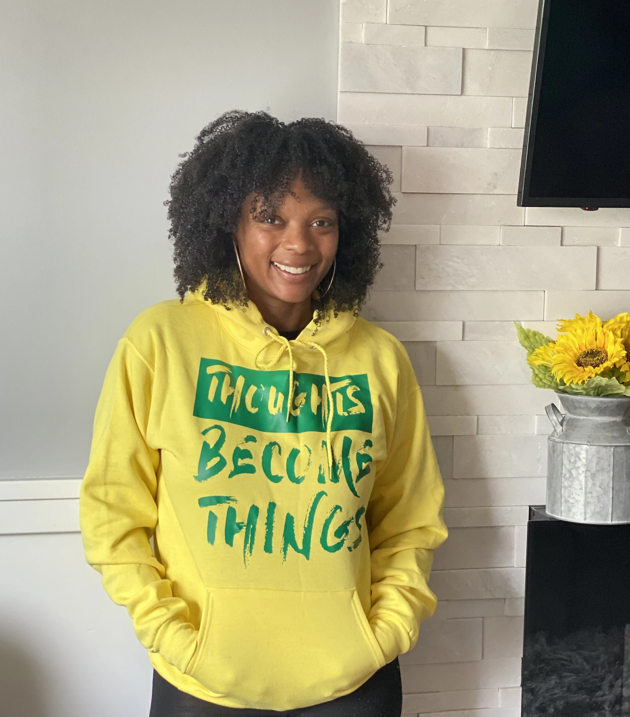Yellow Hoodie Green Print
