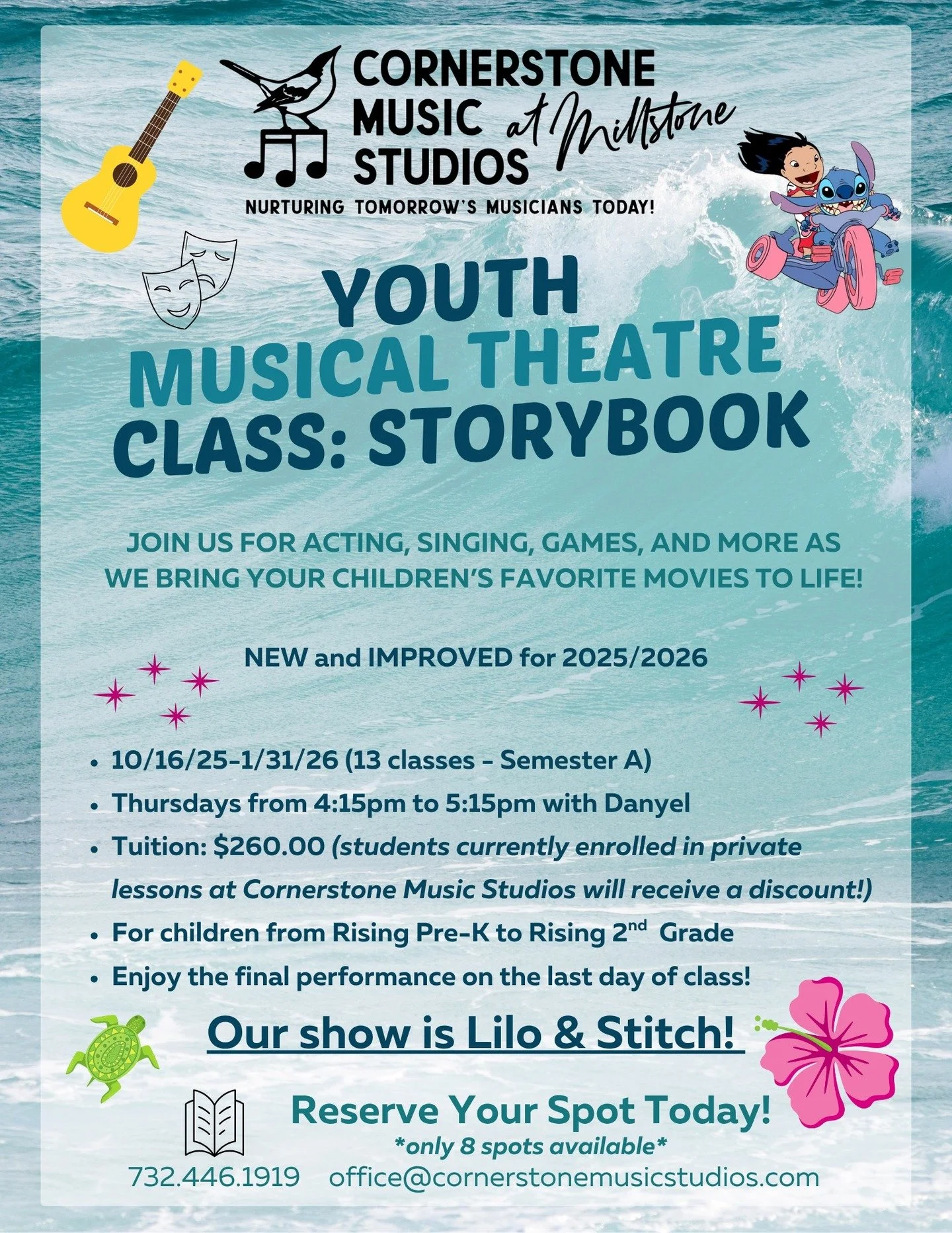 ‼️Register before Wednesday, October 15th and receive a FREE 30-minute lesson on an instrument of your choice!*

👉 Register now by emailing office@cornerstonemusicstudios.com or calling 732-446-1919!

*If you are currently studying an instrument at 