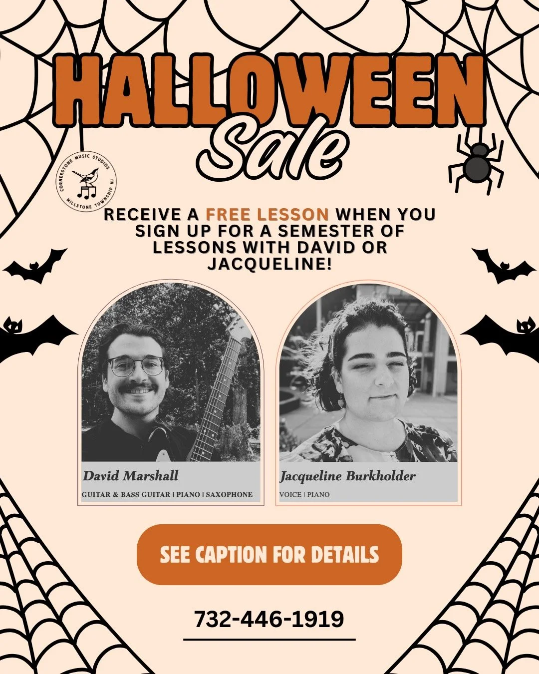 ‼️ Limited time offer - now through 10/31/25 - receive a FREE LESSON when you sign up for a semester of lessons with David Marshall or Jacqueline Burkholder!

👉 Click the link in our bio to book your first lesson online or call 732-446-1919 and ment