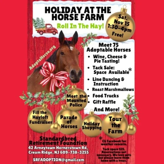 🐴 Come join SRF at the farm for their fun and FREE holiday event! 

🗓️ Saturday, Nov. 15 @ 1:30pm-4pm!

#njevents #winetasting🍷 #adoptahorse #foodtrucksnj #creamridgenj #millstonetwpnj #monroenj #eastwindsornj #manalapannj #freeholdnj