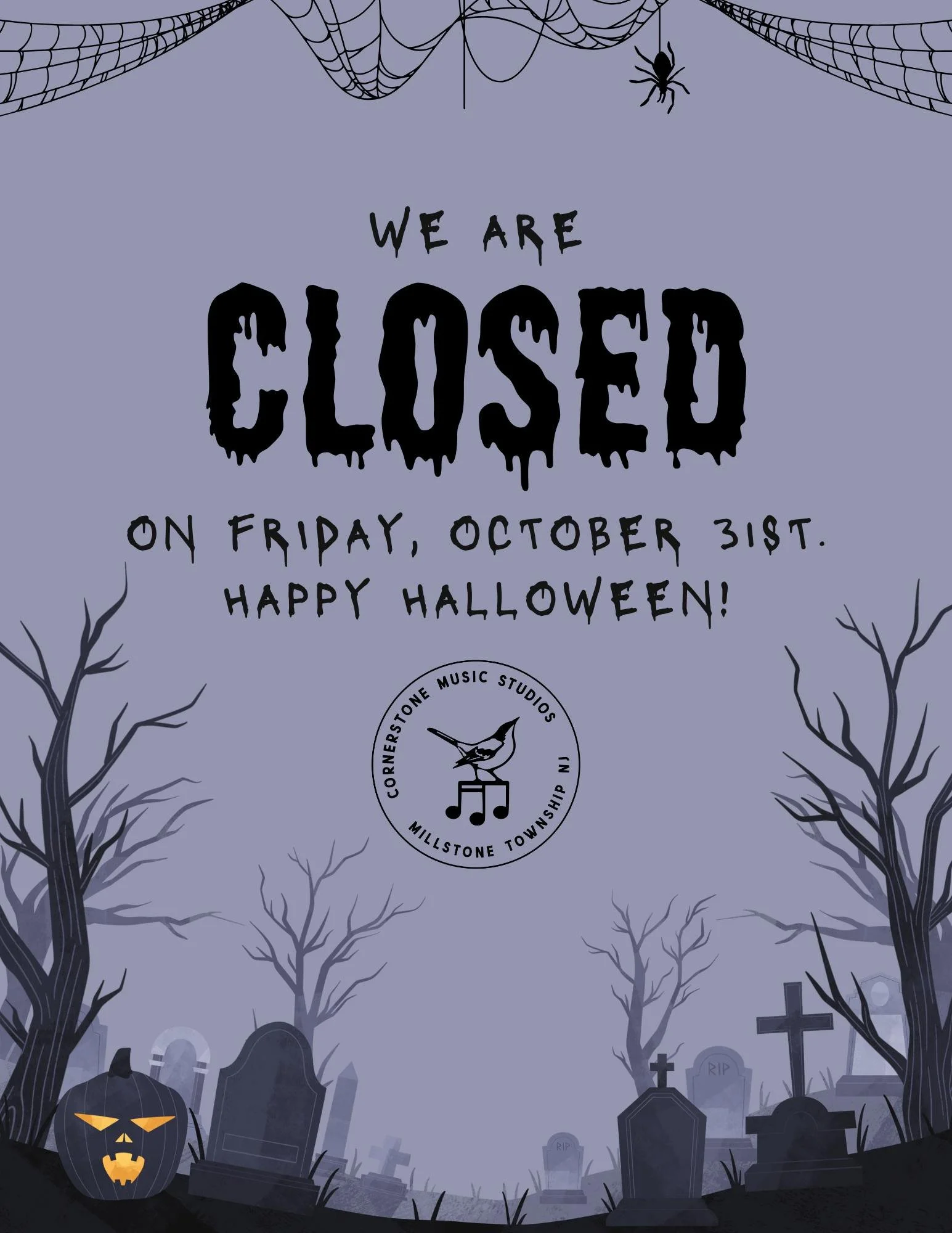 🎃 We are closed on Friday, October 31st and there will not be lessons/classes. 

🍂 We'll see you on Saturday, November 1st for lessons!

#happyhalloween #closedonhalloween👻 #millstonetwpnj