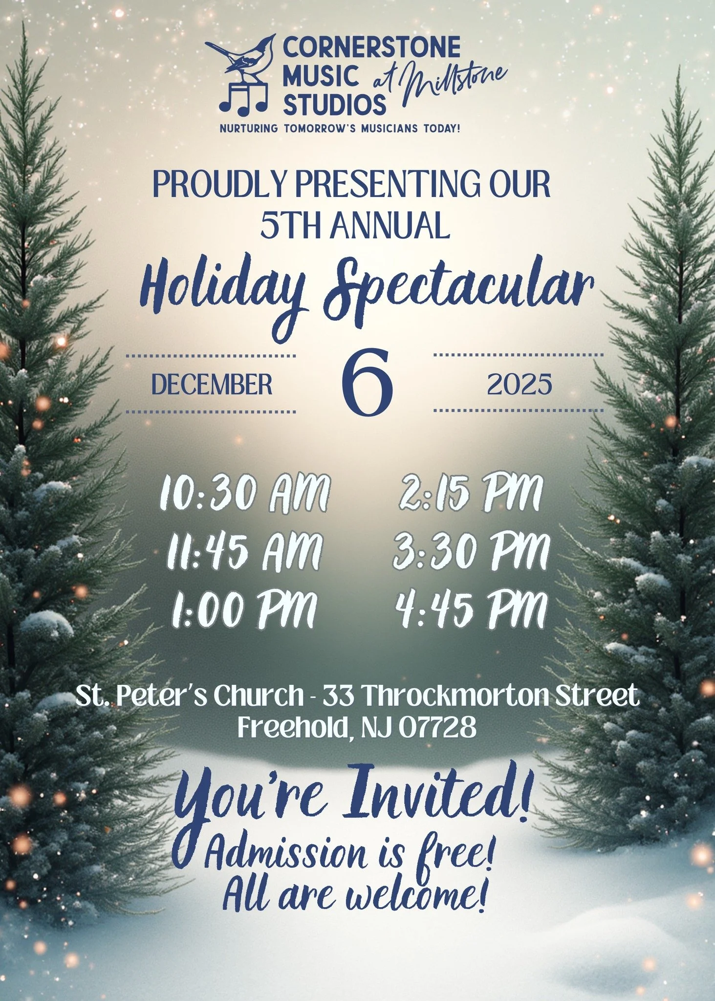 ❄️ Our 5th Annual Holiday Spectacular is coming up on Saturday, December 6th!

‼️ Please check your email and use our doodle poll to sign up for a recital time today!

☃️ We can't wait to see you there!

#cmsholidayspectacular2025 #millstonetwpnj #fr