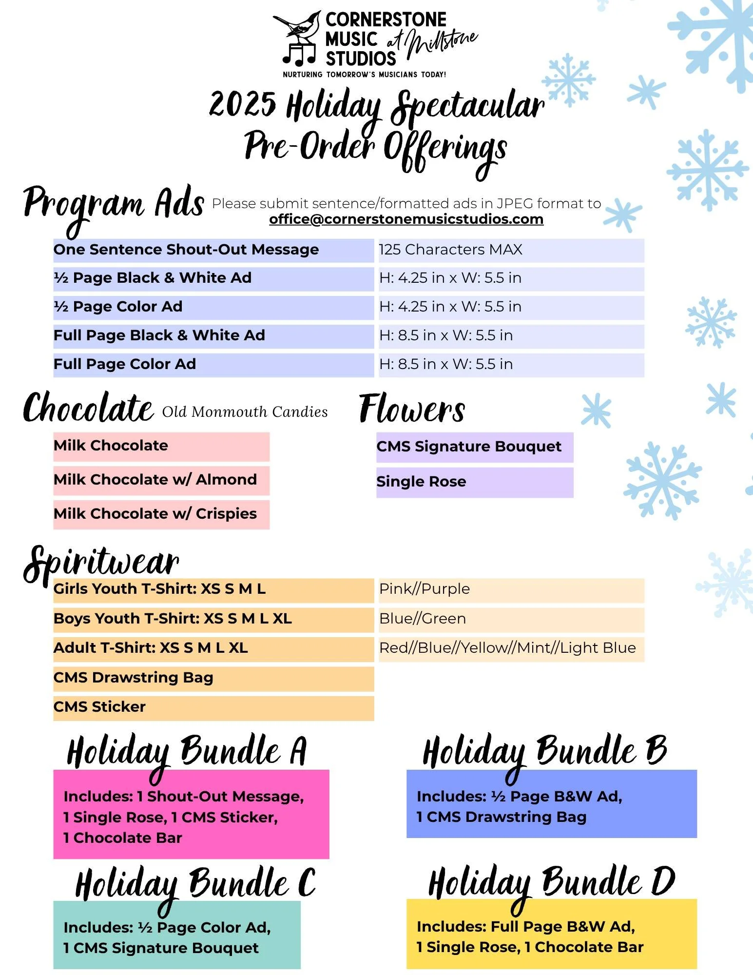 ❄️ Hello Cornerstone Families and Friends!

☃️ This year, we&rsquo;re offering fun new ways to cheer on your superstar at our 5th Annual Holiday Spectacular, including special shout-outs and ads in our beautifully printed program, plus exclusive holi