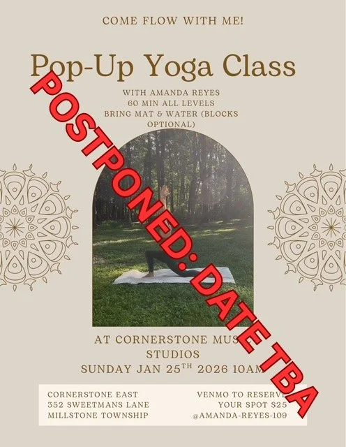The Yoga Class that was originally scheduled for Sunday, January 25 is postponed due to the impeding weather. The date is TBA. Stay tuned and be safe!