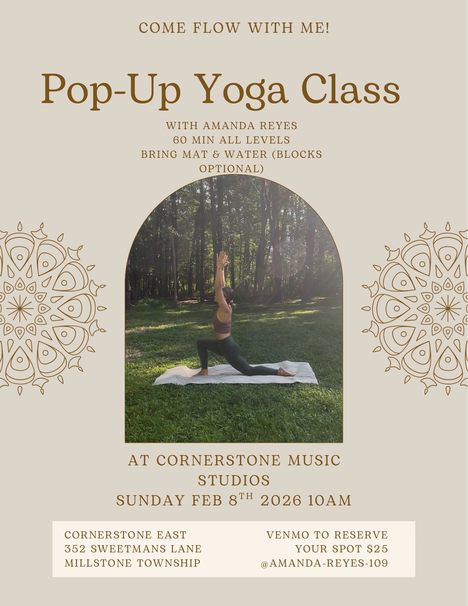 ‼️ New Date - Sunday, February 8th at 10am!

✨ This 60-minute, all levels Vinyasa style class is the perfect way to reset your mind body and spirit. 

📲 Venmo today to secure your spot! Space is limited! All you need is a mat and water bottle (block