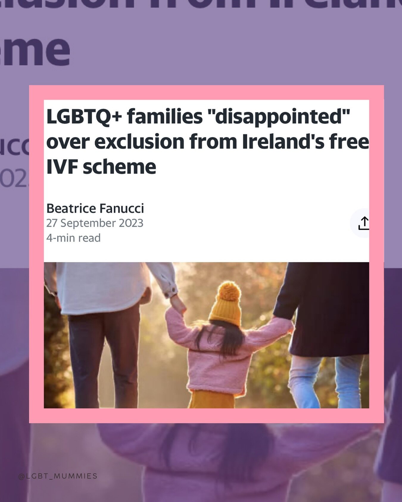💜NEWS: LGBTQ+ families (&amp; single people) left out of Free Fertility Treatment offering in Ireland💜
.
LGBTQ+ advocacy groups and families have expressed disappointment in regard to the Irish government&rsquo;s decision to exclude same-sex couple