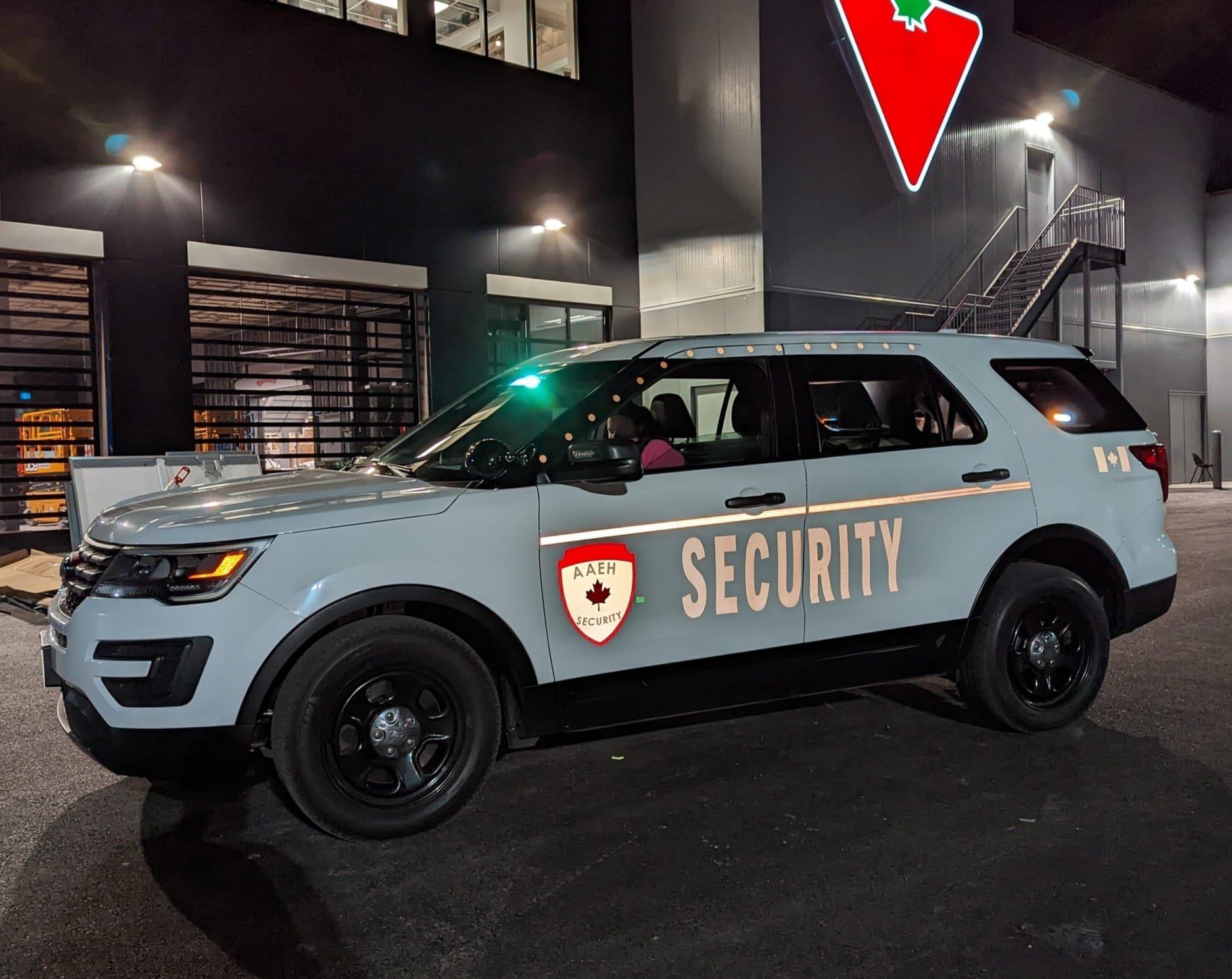 AAEH Security guard patrolling commercial property in Oakville