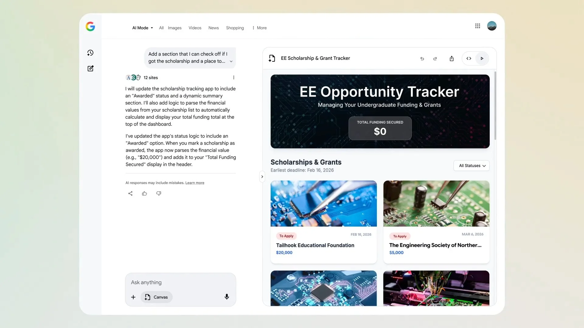 Google AI Mode Canvas 是什麼？搜尋引擎正在變成你的 AI 工作室!