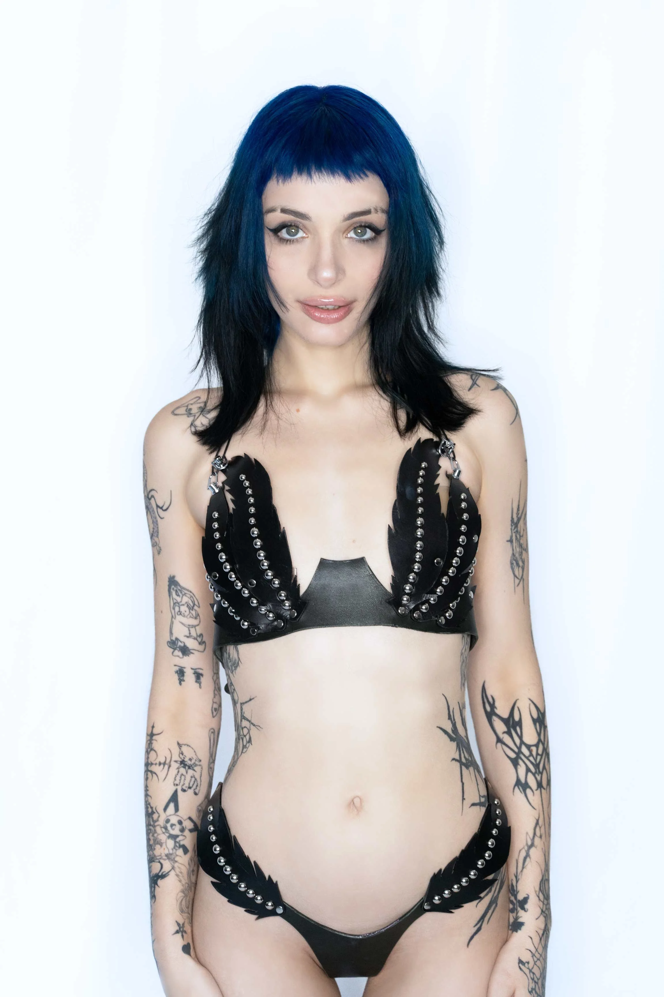 Leather Feather Bra and Panty Set