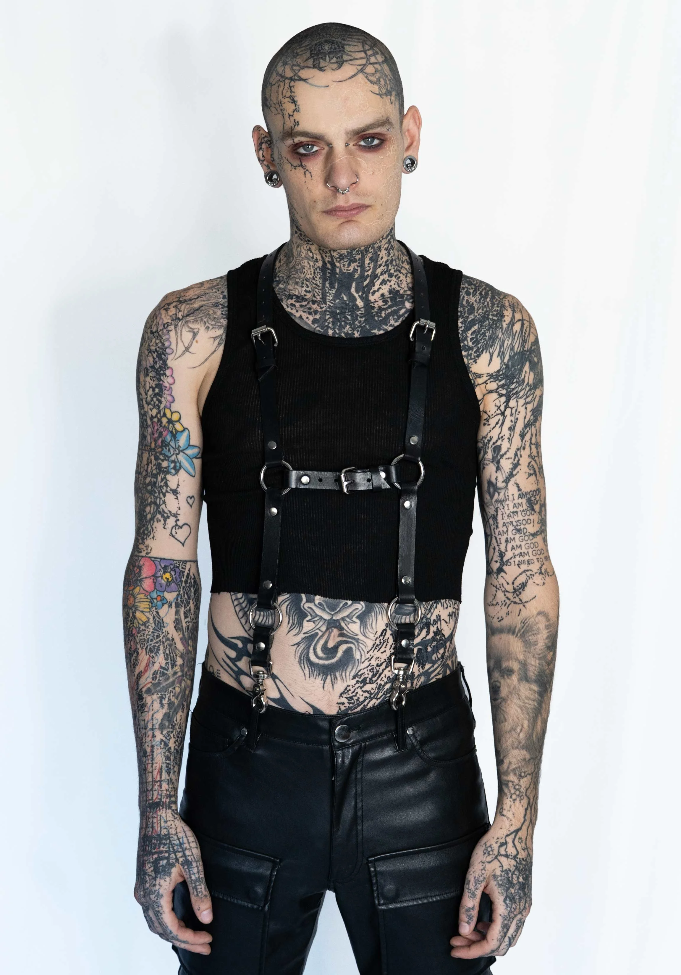 Leather Suspenders with Chest Strap
