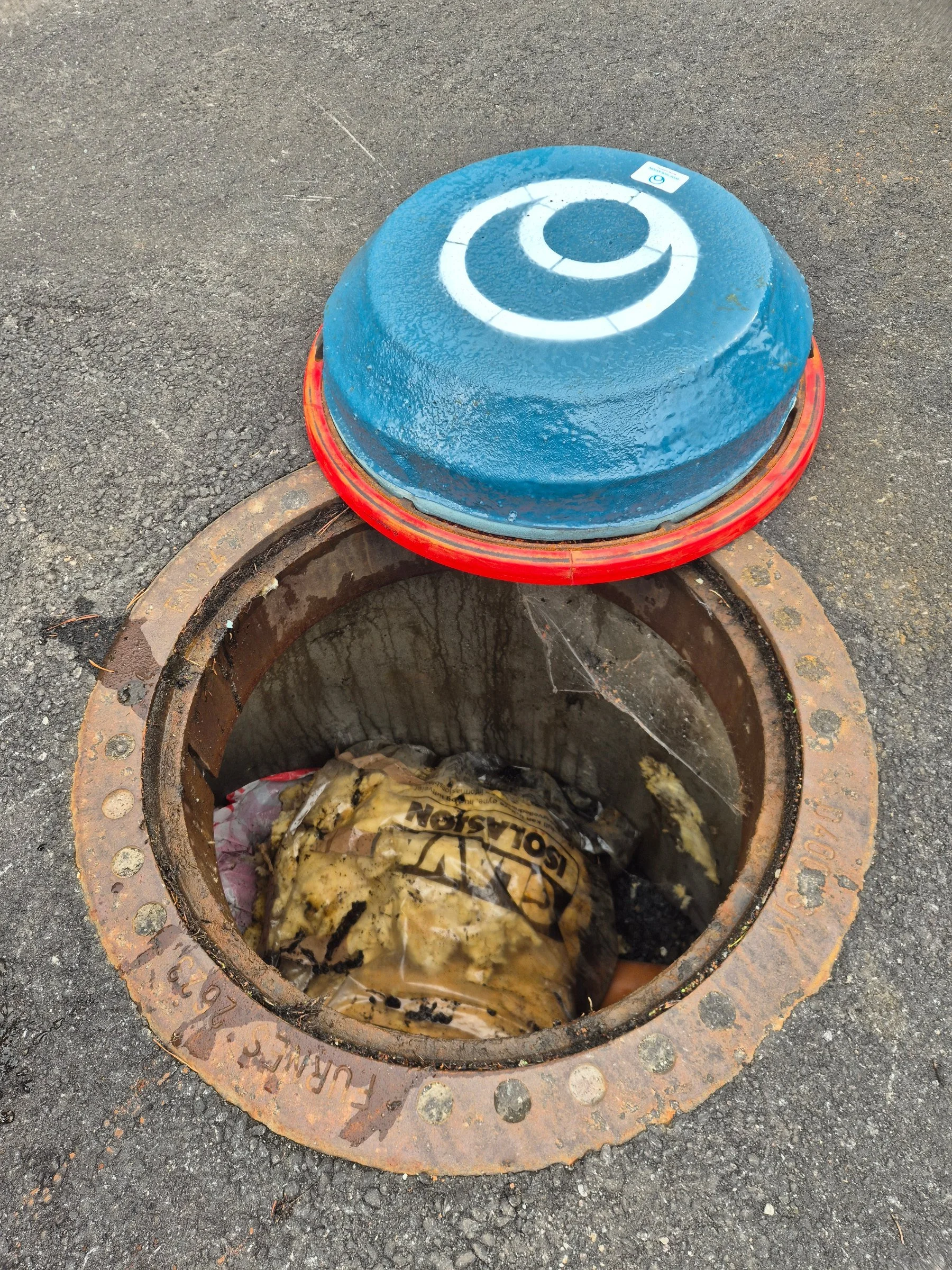 Blue Turtle isolasjonslokk over åpen kum