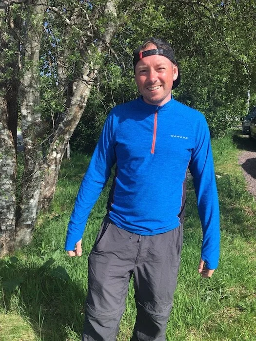 Glenn looking smiley and relatively fresh at the halfway point of the Cape Wrath Ultra. "I do have a few niggles though," he said.