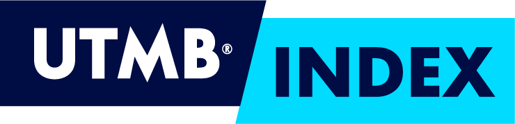Logotipo UTMB Index con fondo azul y texto en negrita.
