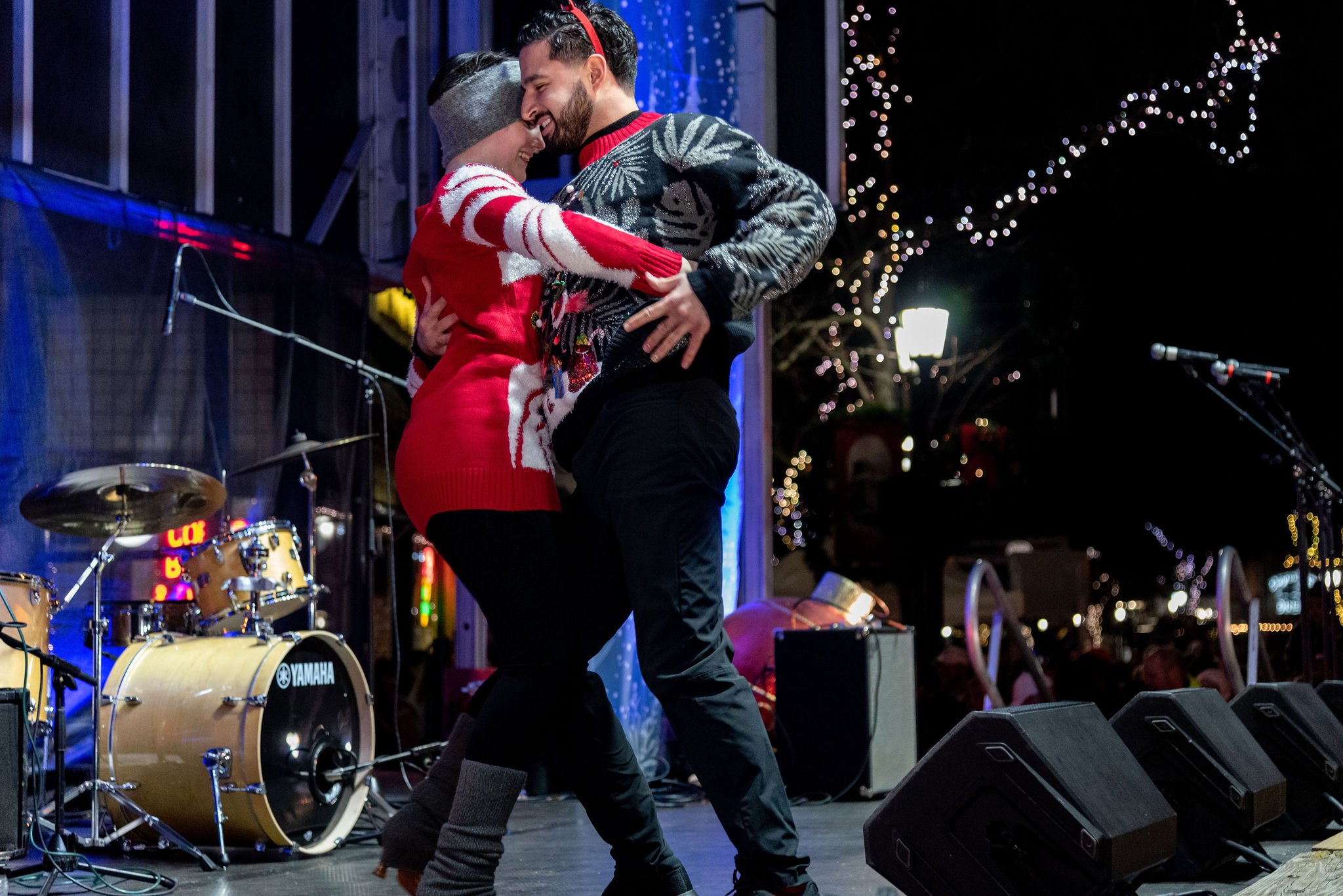 Professional Dancers dancing on stage at an outdoor downtown Holiday event (Copy)