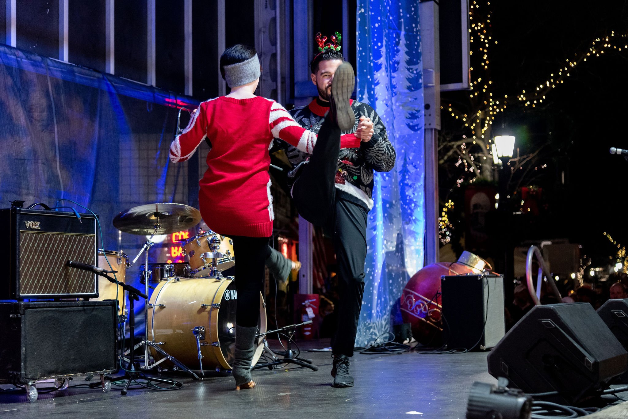 Professional Dancers dancing on stage at an outdoor downtown Holiday event (Copy)