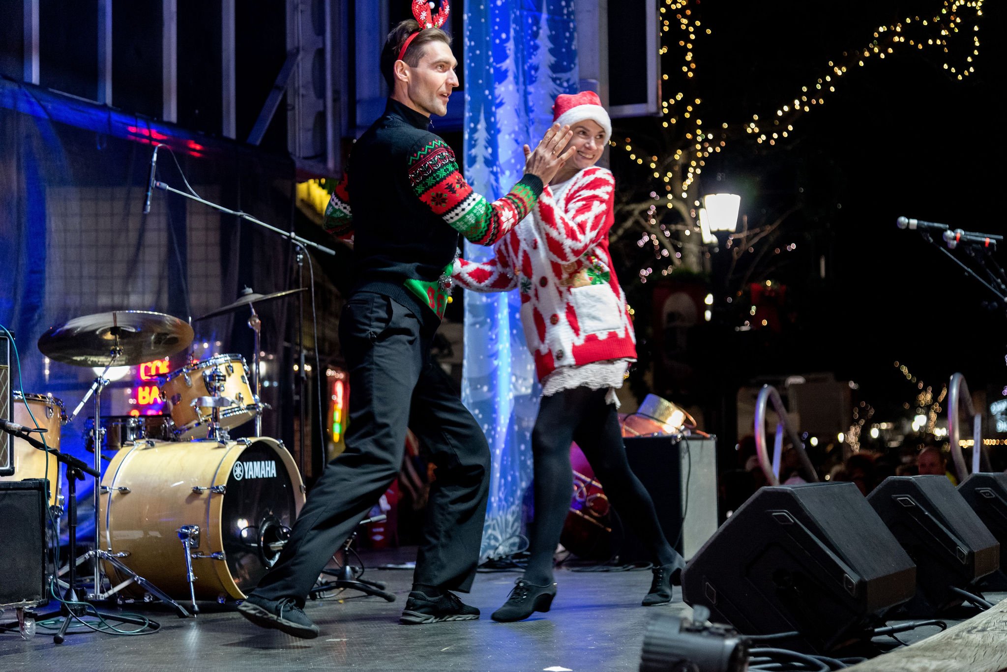 Professional Dancers dancing on stage at an outdoor downtown Holiday event (Copy)