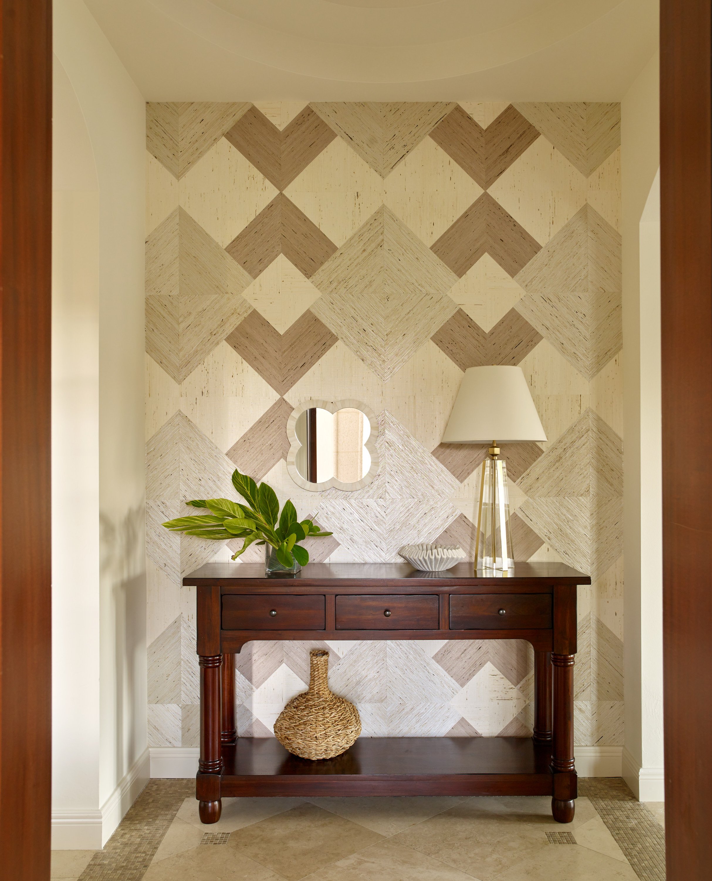 Entry with Geometric Grasscloth Wallcovering